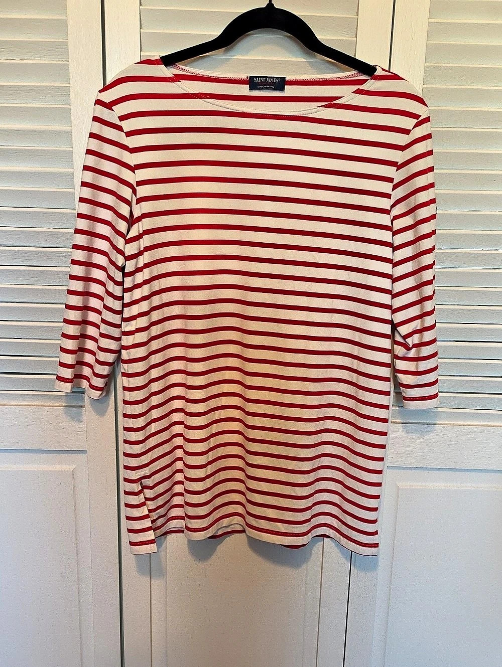Saint James Galathee II Striped Long Sleeve Top in Red & White Size Medium